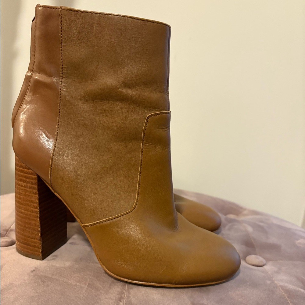 French Connection Capella Tan Bootie w/ Block Heel